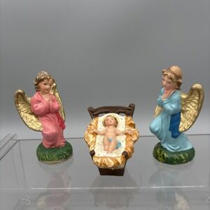 Vintage Paper Mache Hand-Painted Baby Jesus Angel Figurines Italy Set Of 3 - 4"
